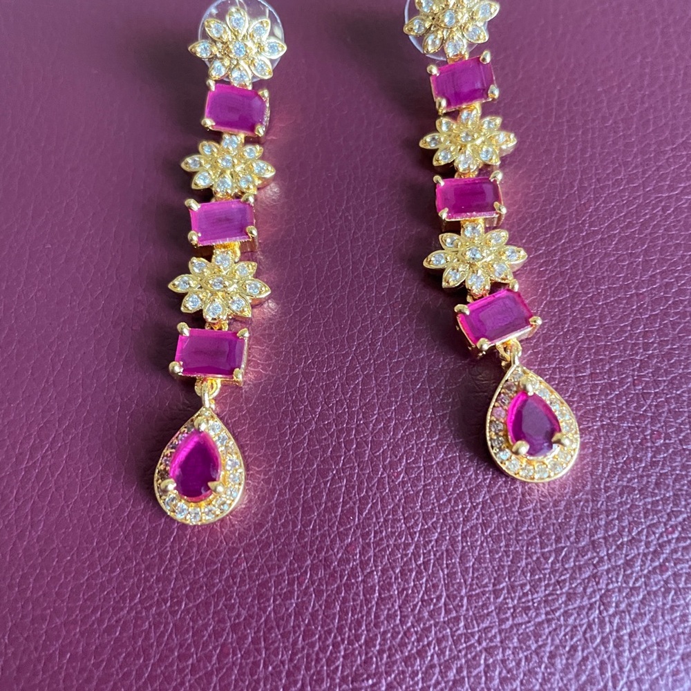 Gold-Plated Pink Teardrop & Floral Drop Earrings